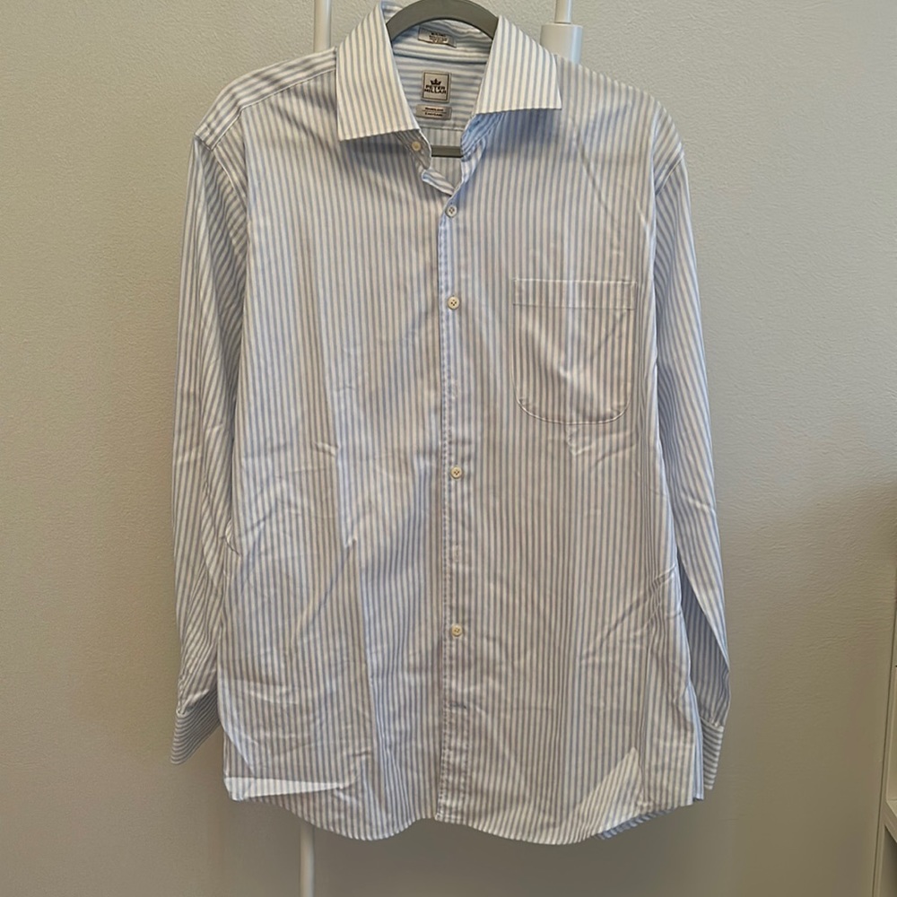 Peter Millar Blue and White Striped Dress Shirt